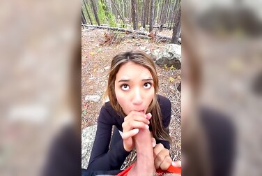 Outdoor Blowjob Gets Messy: Prettypinkcatwomen Gulps Down Cum in the Woods
