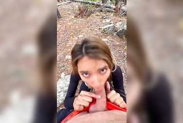 Outdoor Blowjob Gets Messy: Prettypinkcatwomen Gulps Down Cum in the Woods