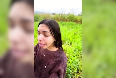 Public Blowjob: Horny Slut EmilyKBabe Sucks Dick On A Field