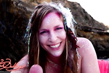 Xev Bellringer's Mermaid Blowjob: Sucking Dick Dry on a Public Beach POV