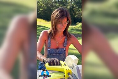 Braless Themaryburke's Giant Tits Bounce As She Chops Wood, Ends Up Fucking Her Soaking Pussy Raw