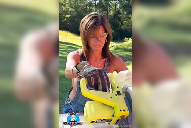 Braless Themaryburke's Giant Tits Bounce As She Chops Wood, Ends Up Fucking Her Soaking Pussy Raw