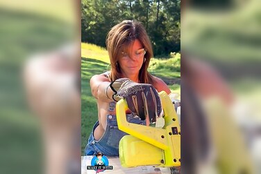 Braless Themaryburke's Giant Tits Bounce As She Chops Wood, Ends Up Fucking Her Soaking Pussy Raw