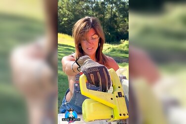 Braless Themaryburke's Giant Tits Bounce As She Chops Wood, Ends Up Fucking Her Soaking Pussy Raw