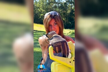 Braless Themaryburke's Giant Tits Bounce As She Chops Wood, Ends Up Fucking Her Soaking Pussy Raw