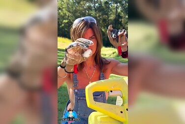 Braless Themaryburke's Giant Tits Bounce As She Chops Wood, Ends Up Fucking Her Soaking Pussy Raw