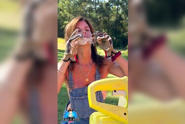 Braless Themaryburke's Giant Tits Bounce As She Chops Wood, Ends Up Fucking Her Soaking Pussy Raw