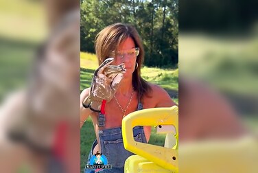 Braless Themaryburke's Giant Tits Bounce As She Chops Wood, Ends Up Fucking Her Soaking Pussy Raw