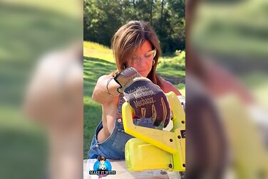Braless Themaryburke's Giant Tits Bounce As She Chops Wood, Ends Up Fucking Her Soaking Pussy Raw