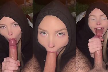 Amy Rose's Campfire Blowjob: Horny Blonde Sucks Cock Outdoors Until She Swallows