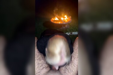 Amy Rose's Campfire Blowjob: Horny Blonde Sucks Cock Outdoors Until She Swallows