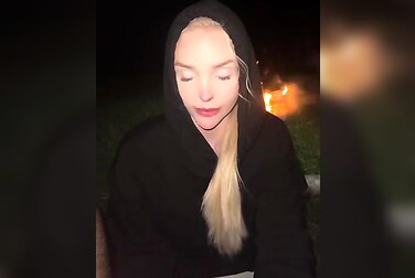 Amy Rose's Campfire Blowjob: Horny Blonde Sucks Cock Outdoors Until She Swallows