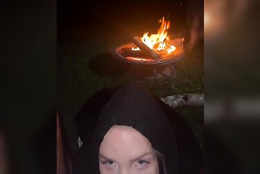 Amy Rose's Campfire Blowjob: Horny Blonde Sucks Cock Outdoors Until She Swallows