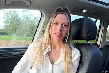 Car Sex Fuck: Employee Hope Heaven gets pounded balls-deep & swallows a hot load